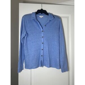 J. Jill Linen Women's Button Down Shirt Clear Pond Blue Size Small Petite